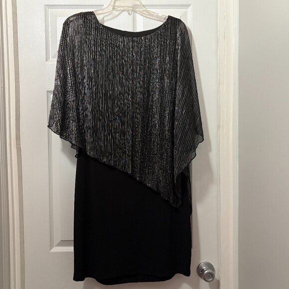 Connected Women's Black Metallic Cape-Overlay Sheath Cocktail Dress. Size 10 - Picture 1 of 14